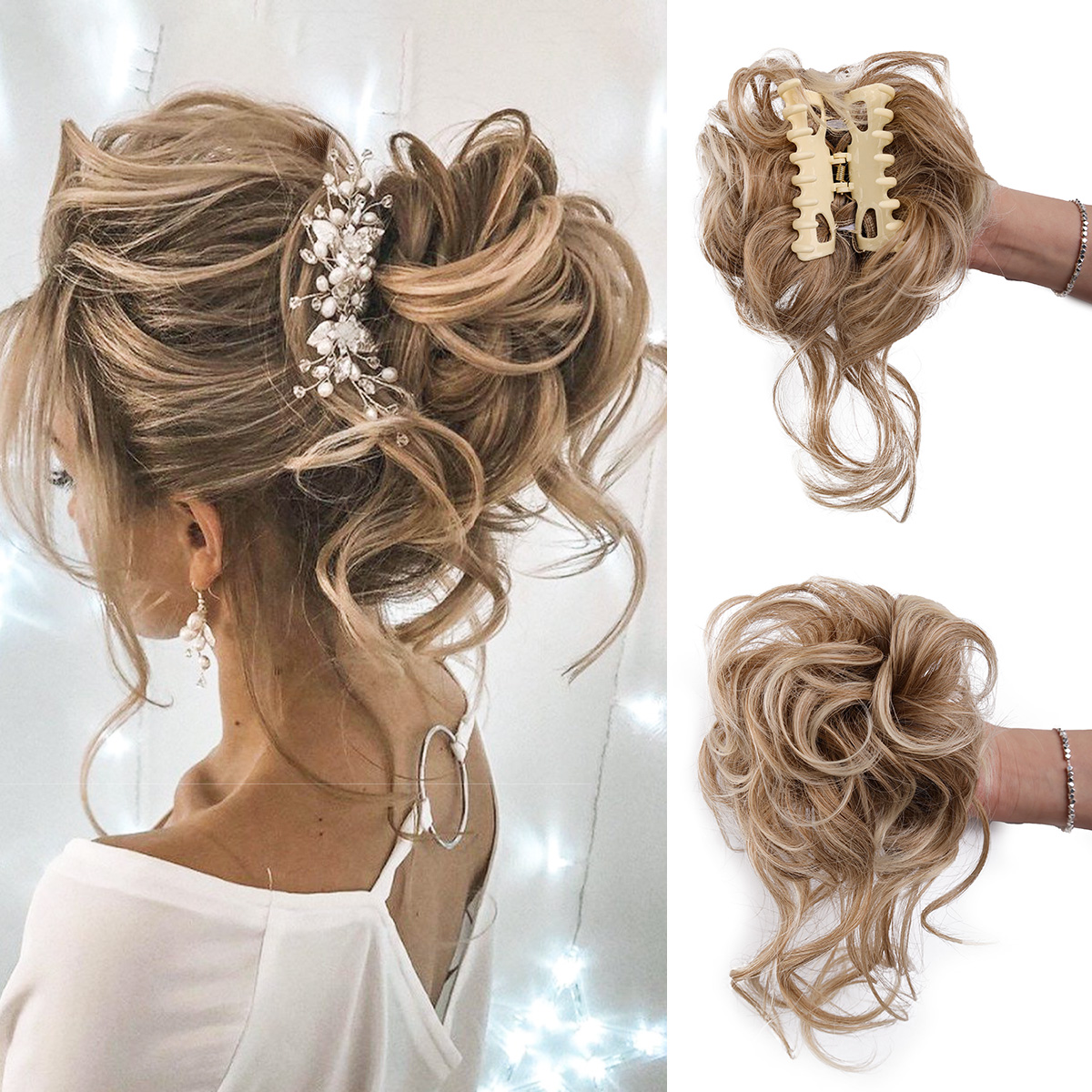 Rommelige Knot Haar Stuk Warrig Updo H Air Extensions Met Elastische Haarbanden Krullend Haar Knot Scrunchie Voor Vrouwen Meisjes