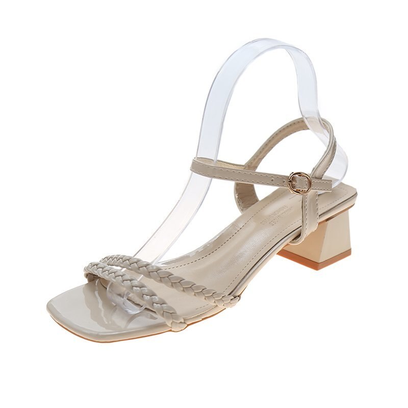 Zapatos de tacón alto con punta abierta para mujer, calzado de vestir, náuticos, de boda, informales, 5CM, para verano,: Beige / 36