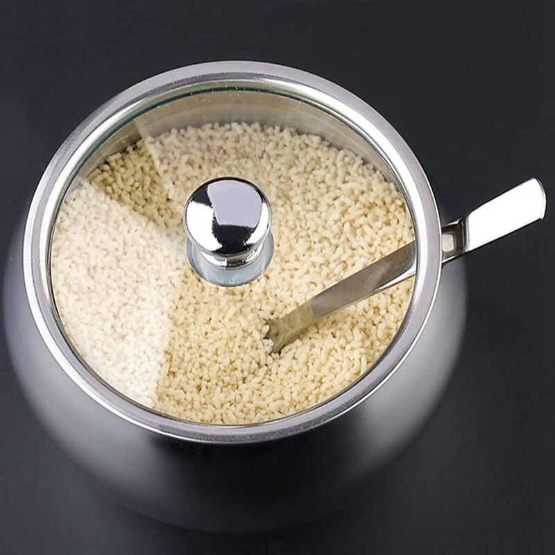 Sucrier avec couvercle et cuillère, 2 saladier inox Pots à épices ensemble Pots à condiments, argent