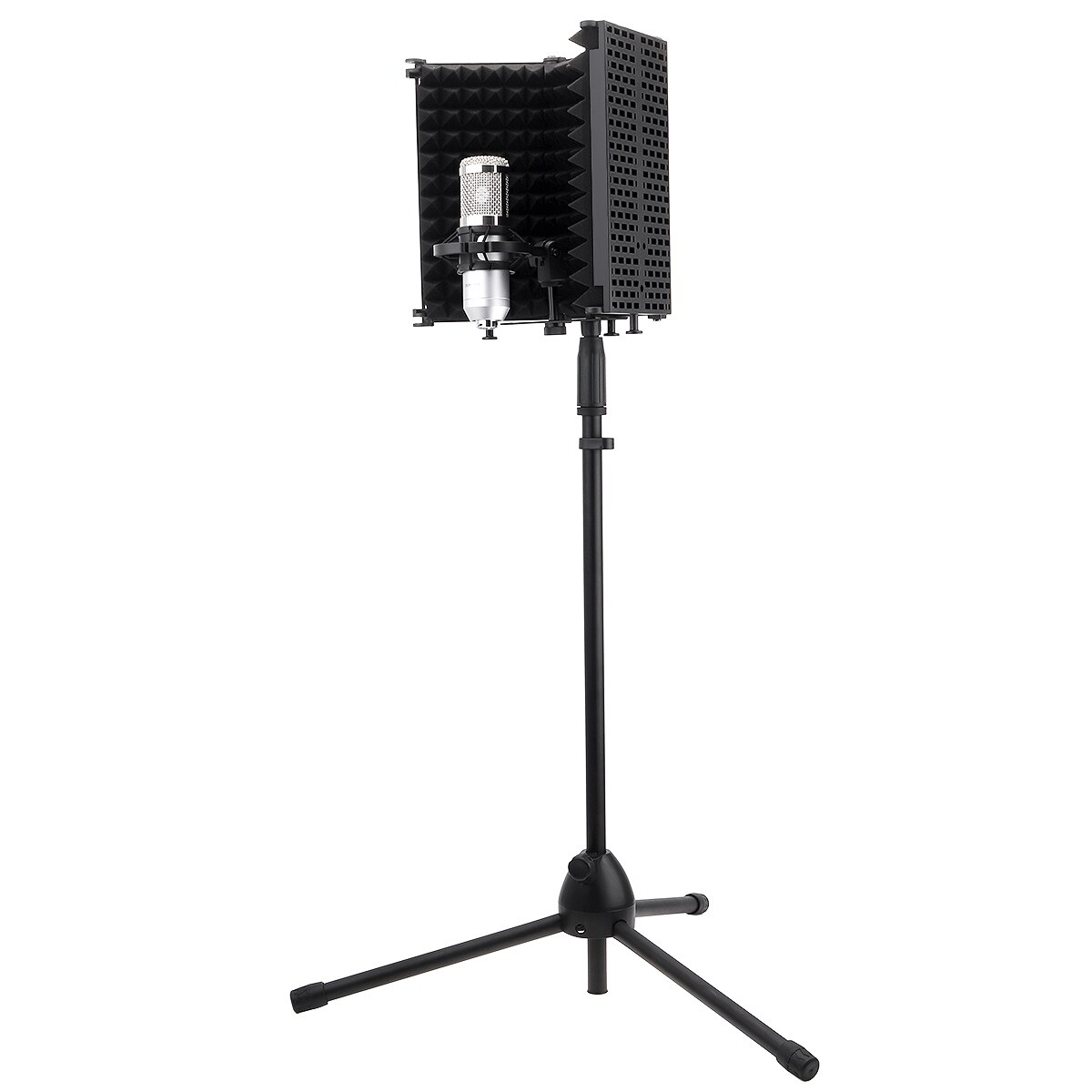 Metal Microphone Isolation Shield 3-Panel Wind Screen Foldable 3/8" and 5/8" Threaded Absorbing Foam for Live Broadcast: Filter with Stand
