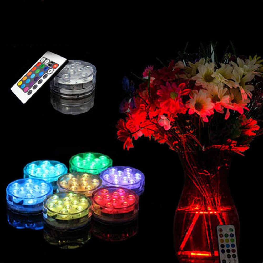 10 Led Remote Controlled RGB Submersible Light Battery Operated Underwater Night Lamp Outdoor Bowl Garden Party Decor #45