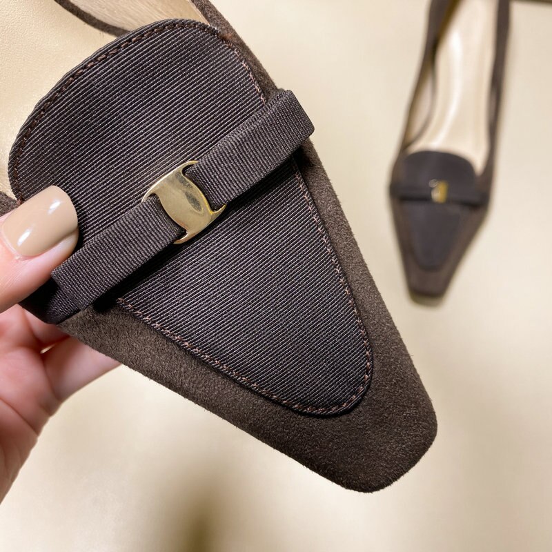 Suede Leather Hoof High Heel Woman Pumps Pointed Toe Party Lazy High Heel Shoes Ladies Black Brown