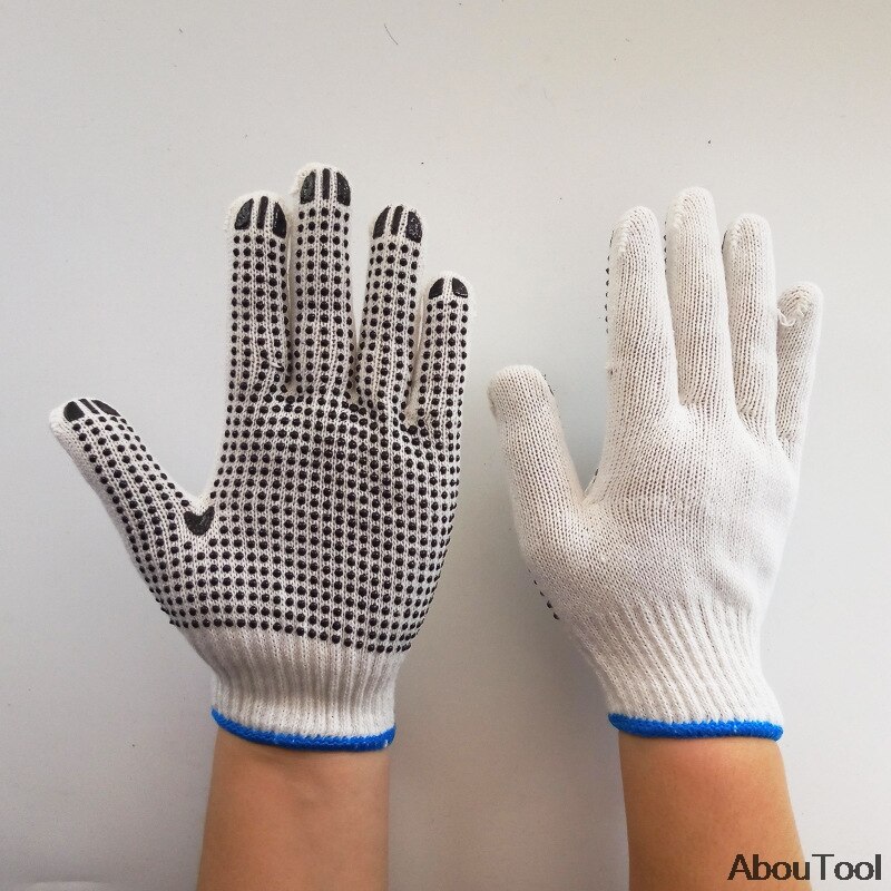 Polka Dot Rubber Gloves Labor Working Handwear PVC Dotted Knitted Glove Woodworking Anti Slip Garden Plant Repair Non-slip Set: 12pairs black dot