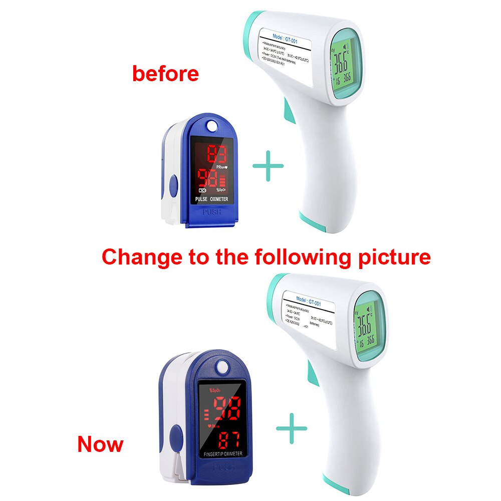 Portable 1/2pcs Fingertip Pulse Oximeter Mini SpO2 Monitor Oxygen Saturation Monitor +Non-Contact Digital Forehead Thermometer
