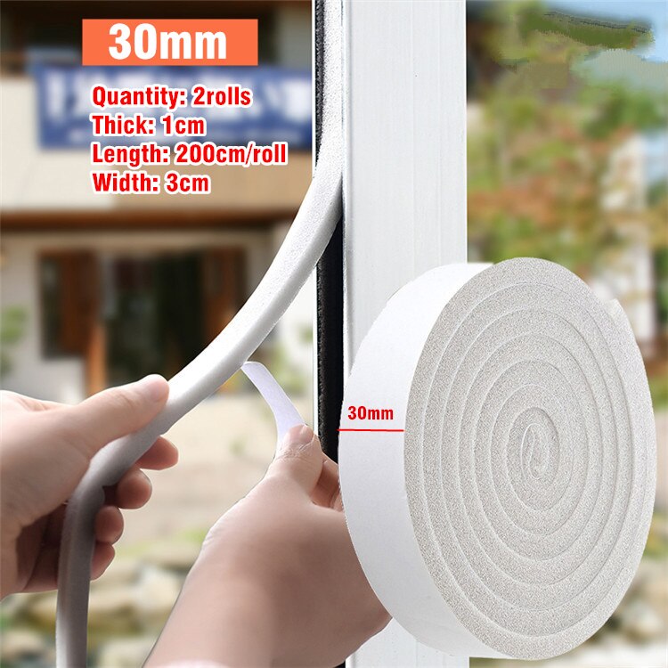 2 Roll Door Window Sealing Strip Weather Stripping Self-Adhesive Soundproof Sponge Foam Insulation Tape Windproof Dustproof Seal: White 3cm 2 Rolls