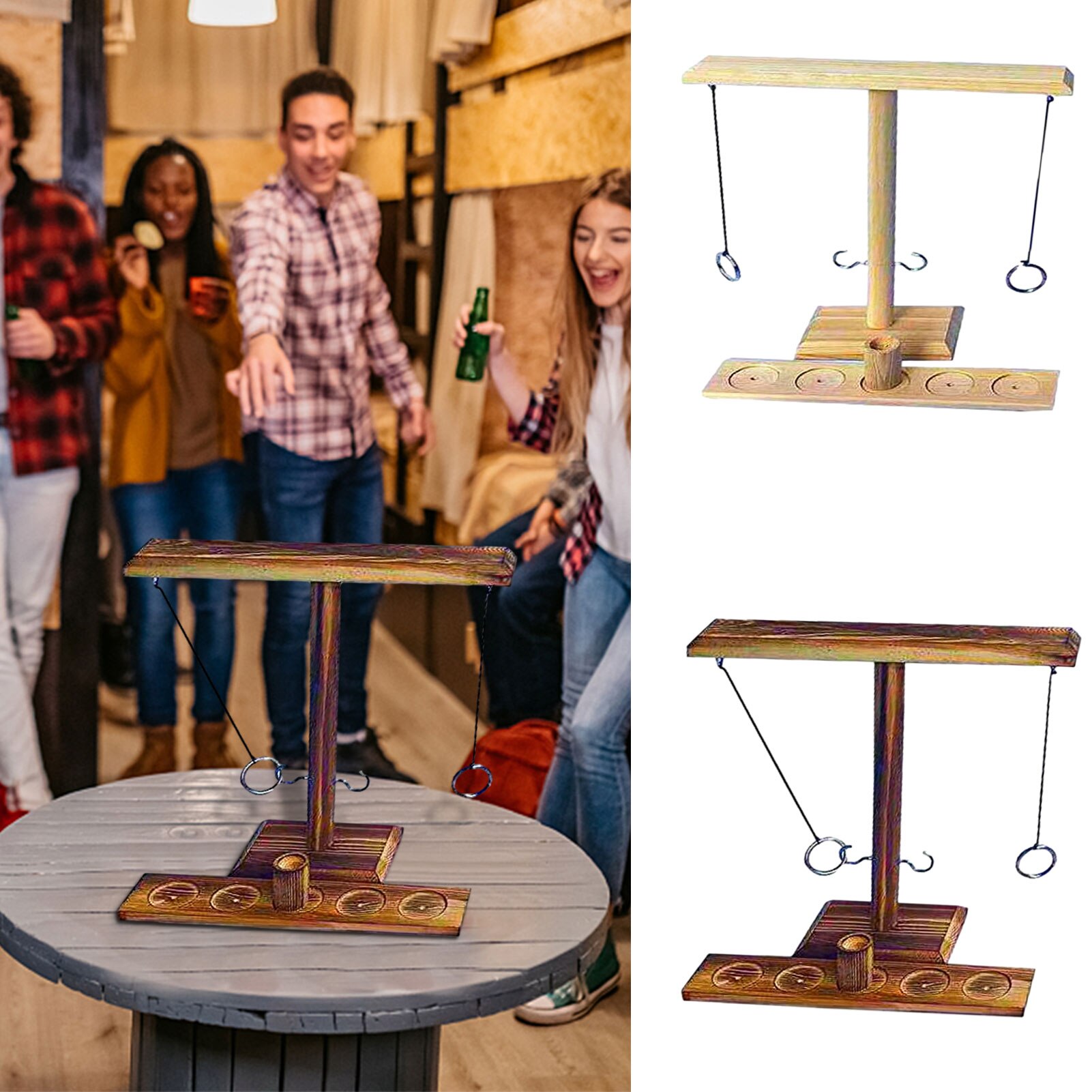 Party toys Leisure Industrial Style Bar Drink Shop Handmade Wooden Ring Toss Hooks Fast-paced Interactive Game For Bars Home