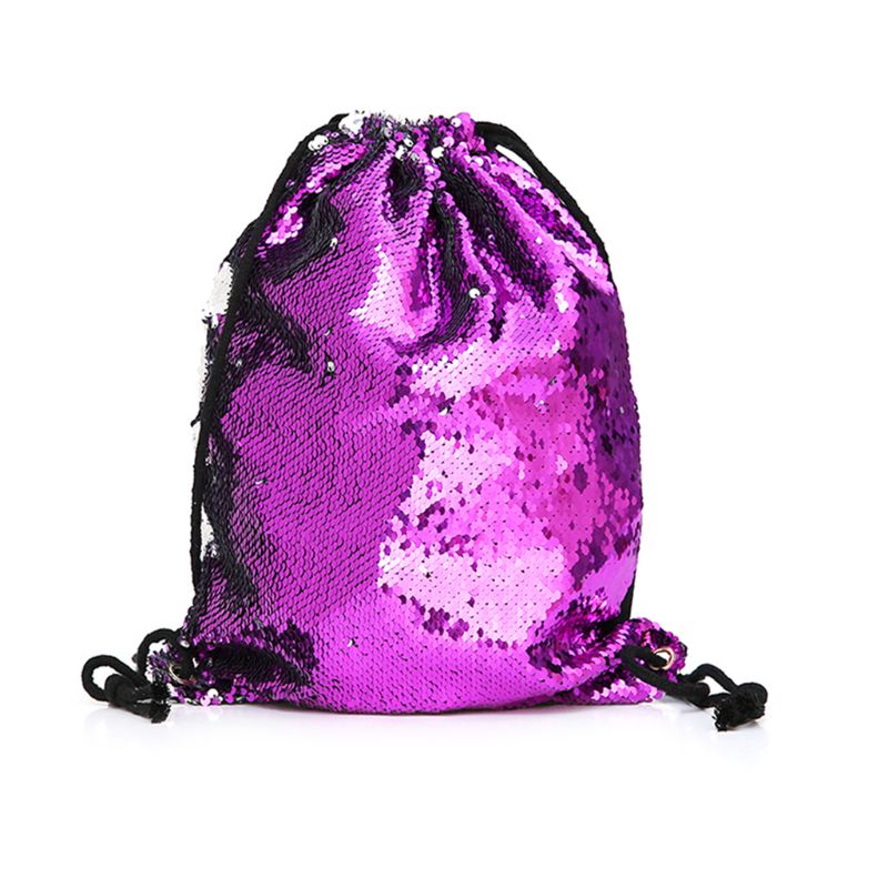 Vändbar paljett dragsko ryggsäck glitter cinch pack väskor flip paljetter lysande sport ryggsäck för barn vuxna  e5bc: Lila