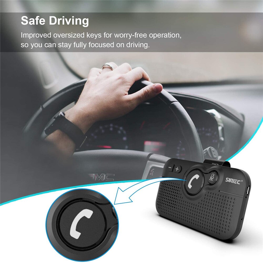 SUNITEC Handsfree Wireless Bluetooth Car Kits for Phone - Bluetooth 5.0 Speakerphone AUTO Power ON with Motion Sensor