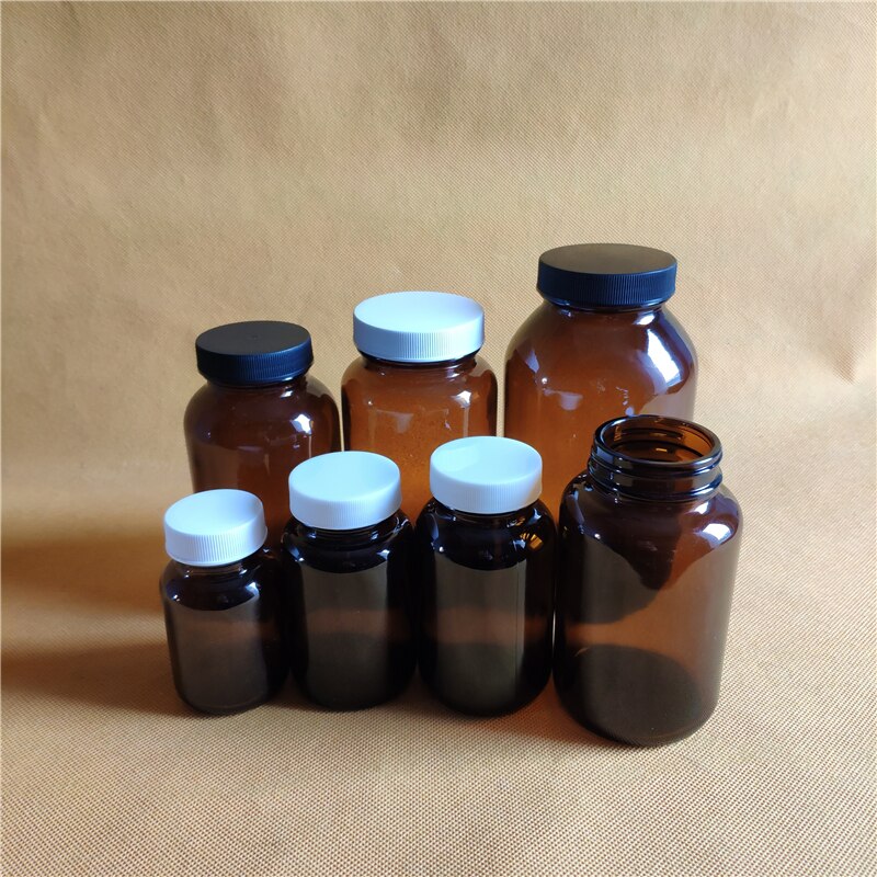 Marrón 60 ml de vidrio de boca ancha botella de reactivo químico botella de vidrio marrón botella de muestra botella de juego Junta PTFE