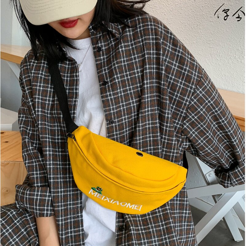 Kvinde talje taske fanny pack kvinder bælte tasker trend bryst packs banan tasker lærred materiale hip hop pakke bum nyre taske