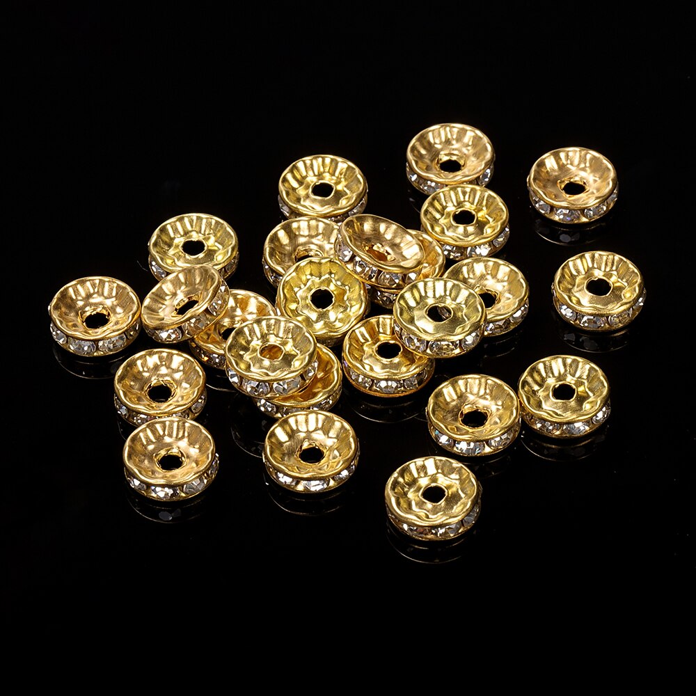 100 stks 4/6/8 / 10mm Goud Zilver Strass Rondelles Kristal Kralen Ronde Losse Spacer kralen Voor Sieraden Maken DIY Accessoires: gold / 6mm