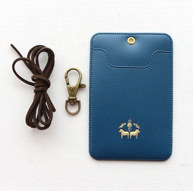 Mini pass set bus card box with lanyard stationery school supplies employee name badge ID holder (with lanyard): DeepBlue