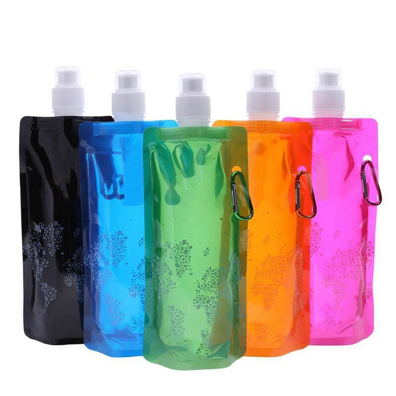 Dobrável garrafa de água sacos 480 ml proteção ambiental dobrável portátil esportes ao ar livre garrafas de água para caminhadas acampamento