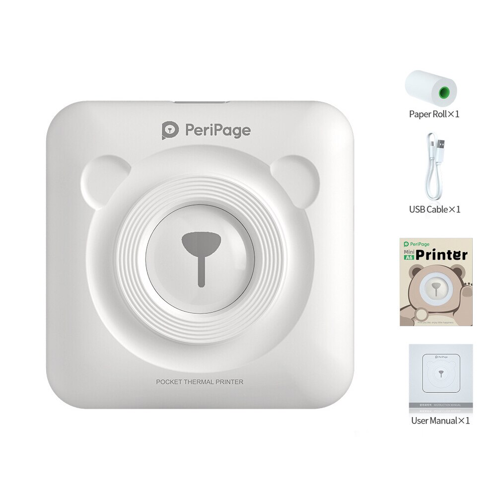 Mini Portable Pocket Thermal Photo Printer 203 Dpi Mobile Bluetooth Wireless Thermal Printer Paper Sticker Label Printer for Ho: White