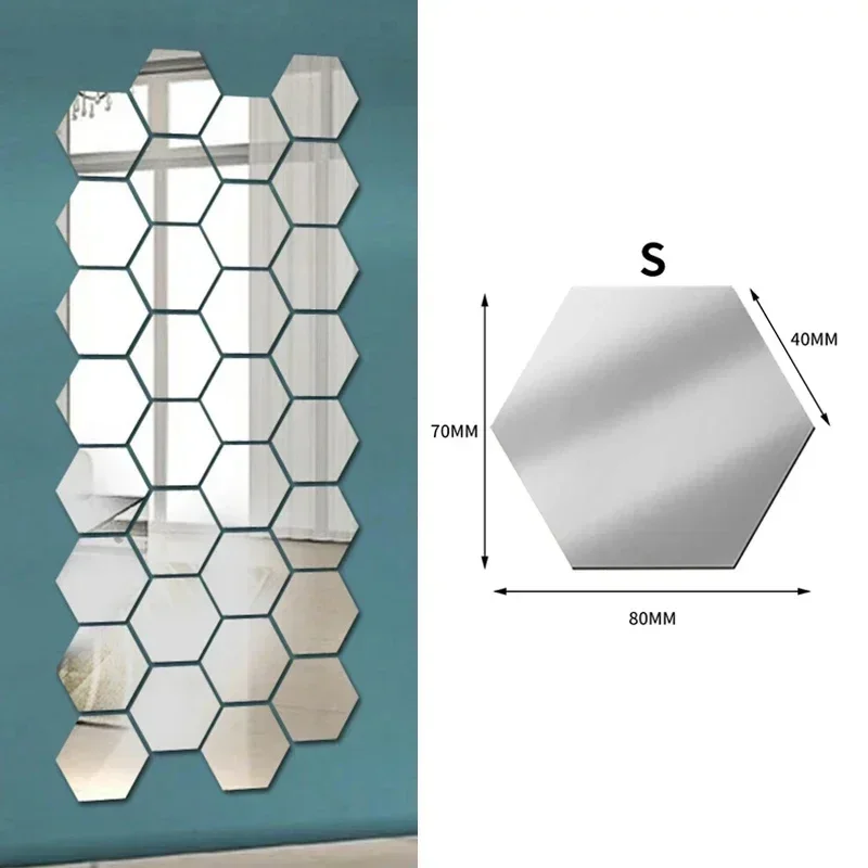 Pegatinas de pared de espejo acrílico hexagonales autoadhesivas, pegatinas de decoración de espejo autoadhesivas DIY, pegatinas de decoración de pared de habitación y dormitorio: Pequeño / Gris