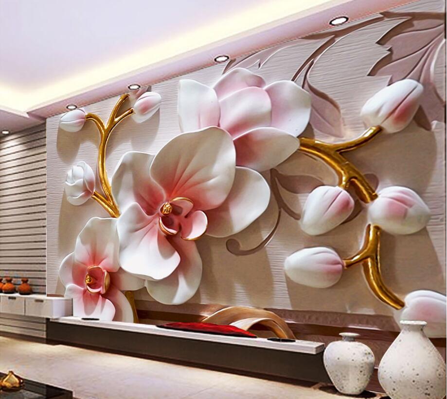 CJSIR 3d papel tapiz murales personalizados sala de estar dormitorio decoración del hogar 3D mariposa orquídea relieve Floral murales de pintura decorativa