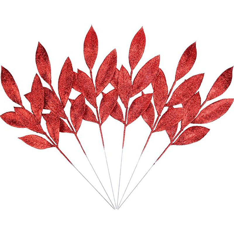 Weiße Weihnachts-Glitzerblätter, 34 cm, künstliche Weihnachtsbaumzweige für Weihnachtsbaum, Heimdekoration, DIY-Kranz, Basteln,: Tiefe Saphir