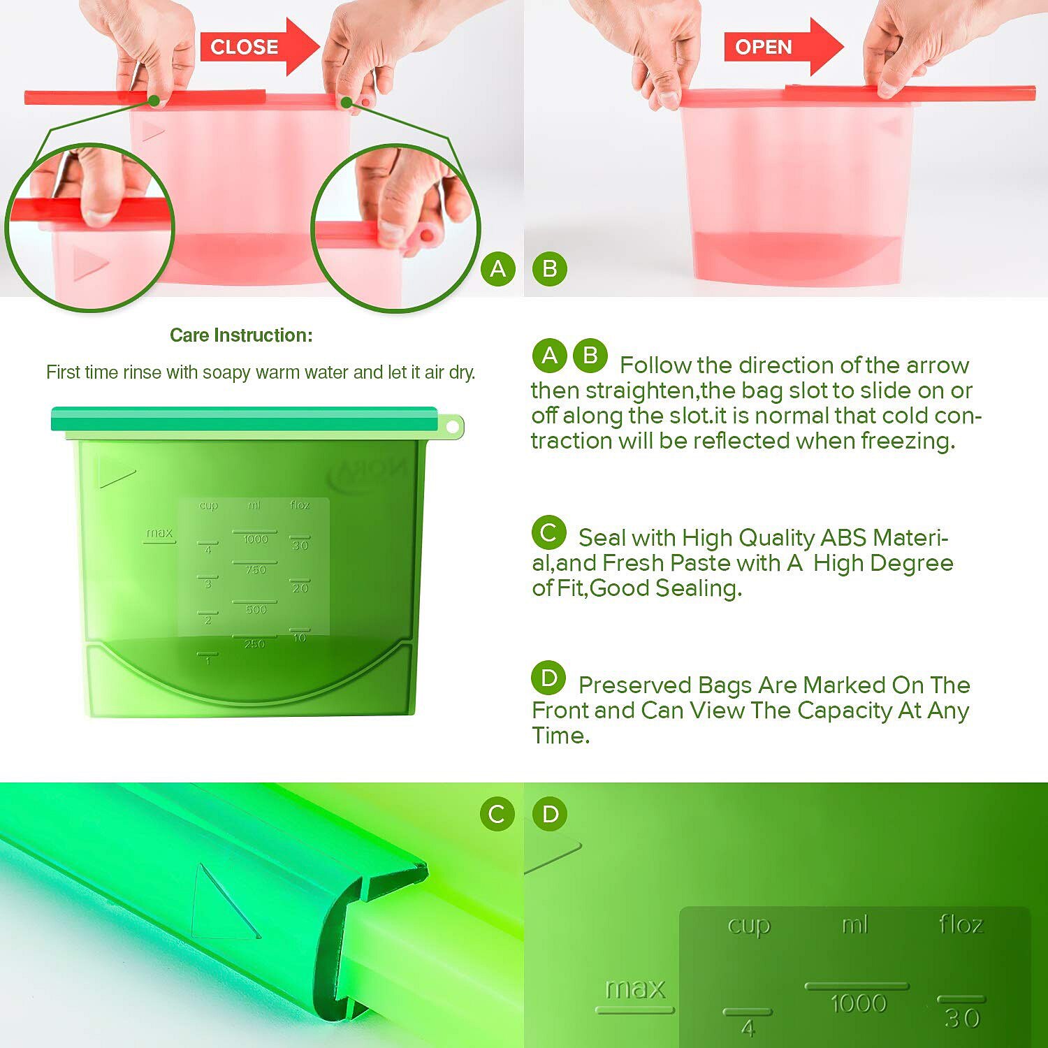 4 Reusable Silicone Food Bags-for Kitchen Storage,Meal Prep,Milk-Ziplock Air-Tight Seal-Freezer Microwave Oven Safe-BPA Free