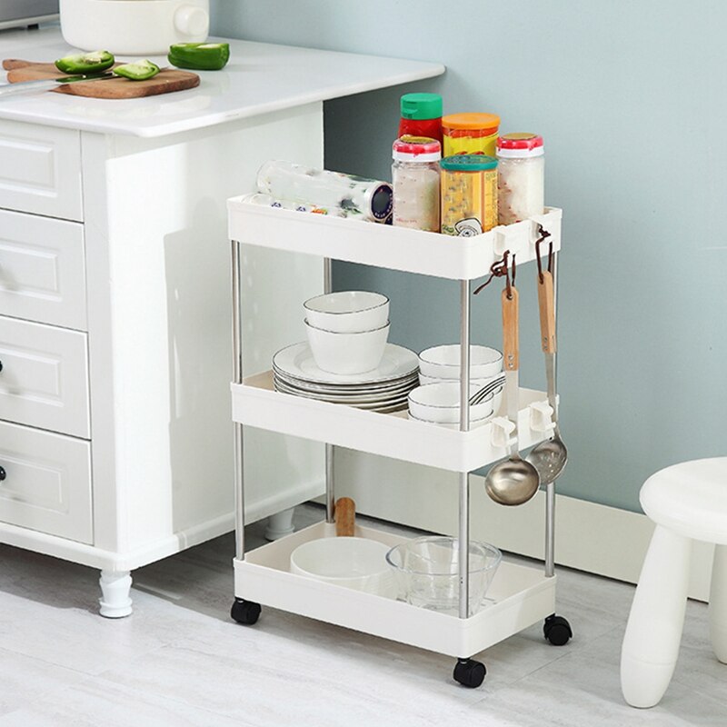 Bathroom Storage Rack 3 Layers Kitchen Narrow Cabinet Living Room Space Shelf Home Furniture Movable Wheels Shelf