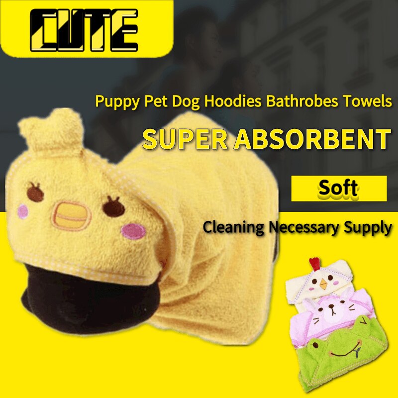 Cute Pet Cat Hoodies Puppy Dog Towels Super Absorbent Bathrobes Soft Bath Dog Drying Towel Cleaning Necessary Supply Big Size