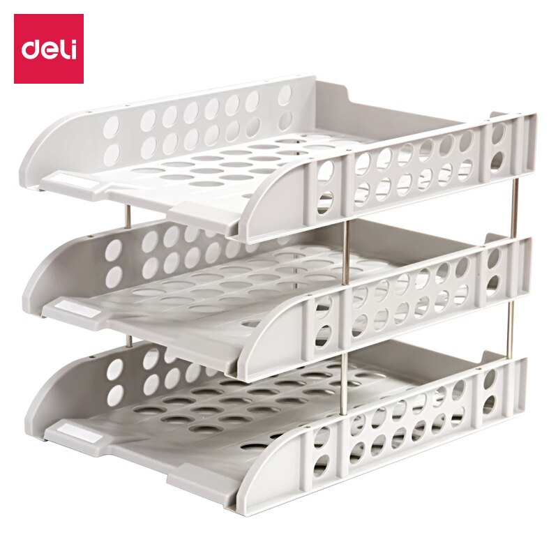 Deli three-layer hollow thick file holder Free disassembly assembly file tray organizador escritorio oficina school supplies: Default Title
