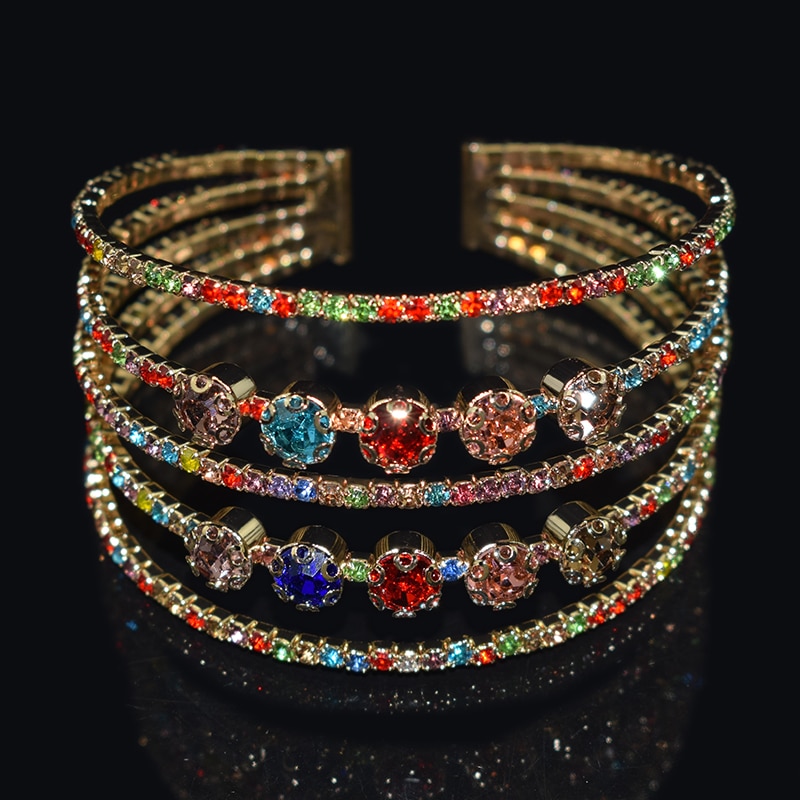 Bracciale elegante classico braccialetti aperti bracciale da donna con strass bracciale in cristallo rosso oro bracciale da sposa gioielli da sposa
