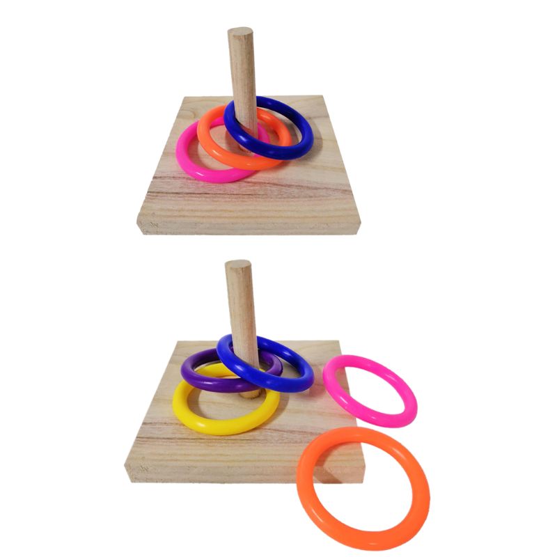 Bird Parrot Wooden Platform Plastic Ring Intelligence Training Chew Puzzle Toy