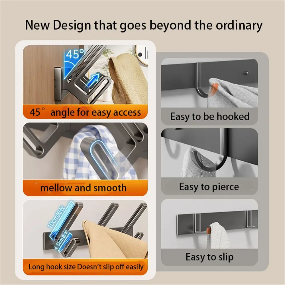 Perchero de aluminio con 7/8 ganchos, perchero largo montado en la pared para ropa, colgador para sombrero, organizador de llaves, ganchos para dormitorio, sala de estar y baño