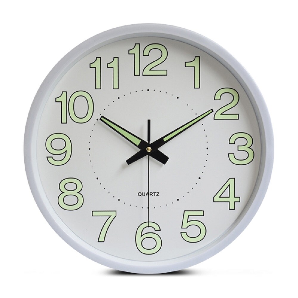 Decorative Wall Clock Luminous Glow In Dark Quartz Plastic Watch Home Decor Mute Living Room Digital Wall Clocks: White