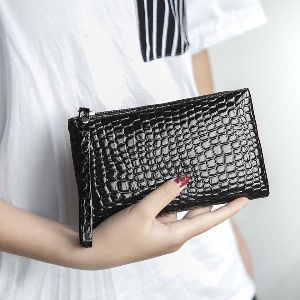 Candy Color wallet Womens Crocodile PU Leather Clutch Handbag Coin Purse Crocodile purse Clutch Super carteras mujer
