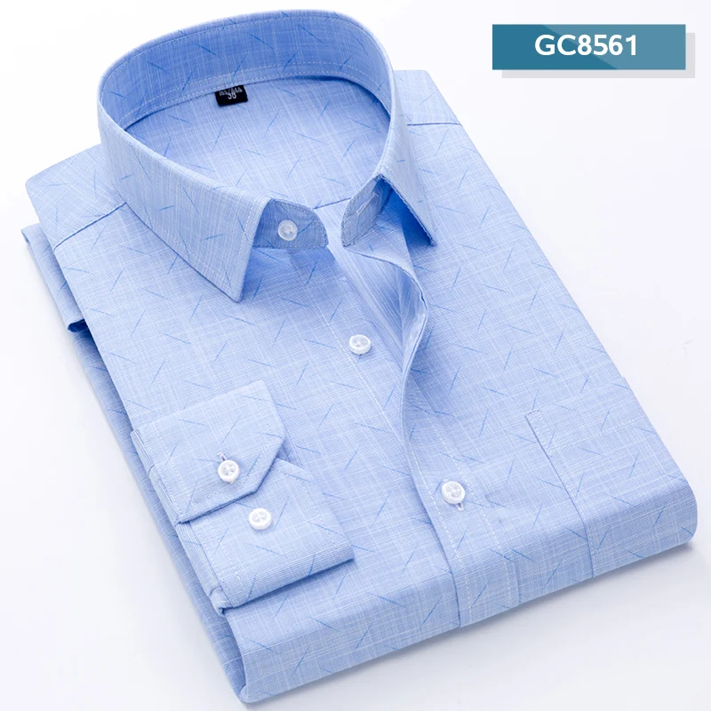 Nueva de camisas para hombre, manga larga, Formal, clásico, a cuadros, informal, suave, cómodo, con un solo bolsillo, con botones, Camisa Social juvenil: L / Oro