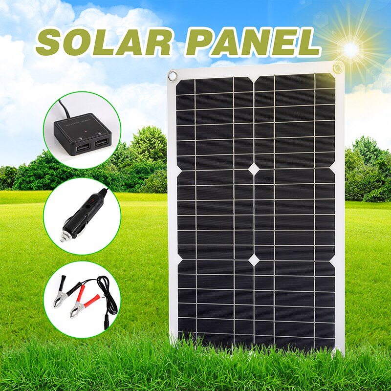 100W 12V Solar Panel Kit Single/Dual USB Port Off Grid Monocrystalline Module with 30A Solar Charge Controller: Dual USB