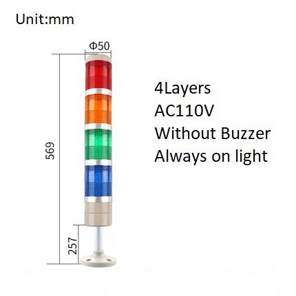 Stack Lamp Industrial Machine Emergency LED Warning Light Tower Straight Rod Disk Base DC12V/24V AC110V/220V without Buzzer: 4Layers 110V no Buz