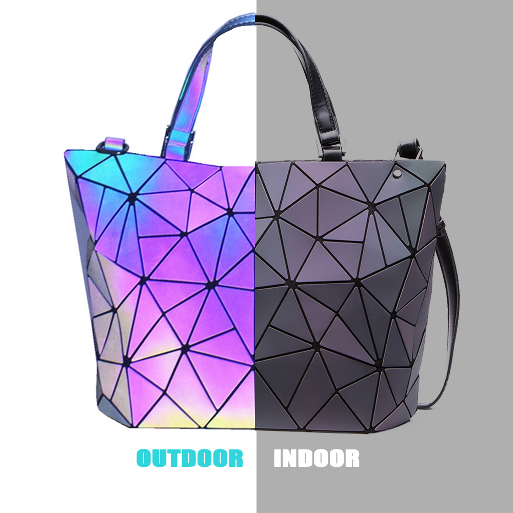 Women's Shoulder Bags Luminous Top-Handle Hologram Geometric Female Wallets and Purse luxury Sets