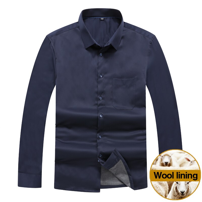 Winter grote maten wollen voering warm overhemd heren zakelijk casual dik warm overhemd met lange mouwen heren merkkleding plus maten 5xl 6xl 7xl: Marineblauw / 185- xl