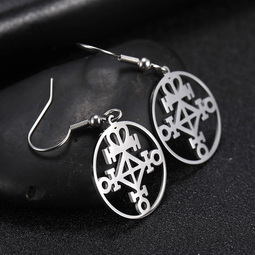 Skyrim viking kompass flower of life amulett øredobber rustfritt stål talisman dangle øredobber smykker for kvinner jenter