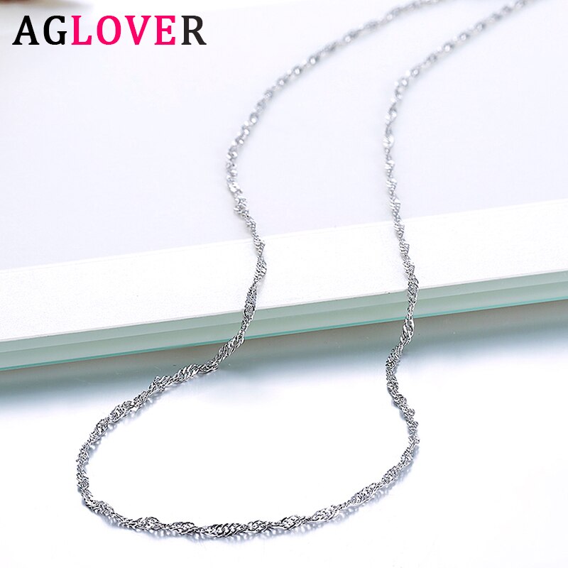 AGLOVER 925 Sterling Silver 18 Inch/20 Inch Gold/Rose Gold/Silver Water Wave Chian Necklace For Woman Jewelry