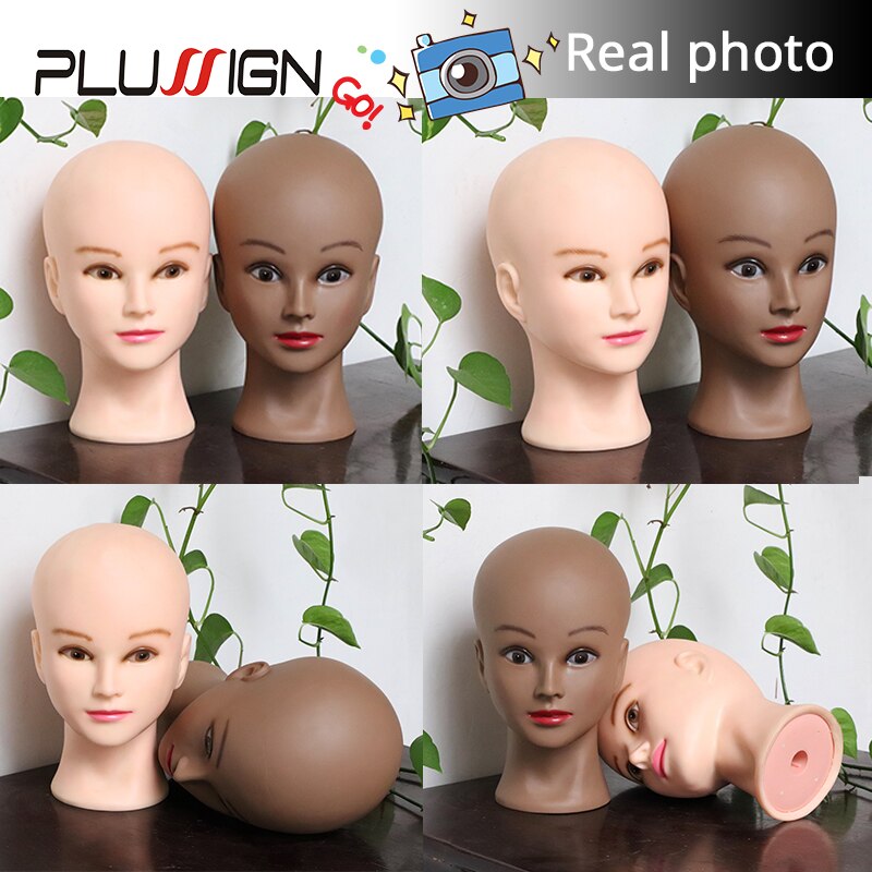 Plussign Mannequin Head Female Bald Model Wig Making Tools Hat Stand Head For Wig Dark Brown And Begie Color For Wome 20.5 Inch