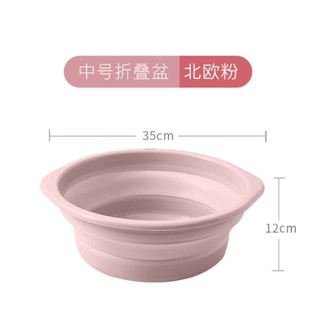 Household portable folding washbasin camping travel tourism outdoor folding basin bathroom wash basin: Pink-35cm-12-M