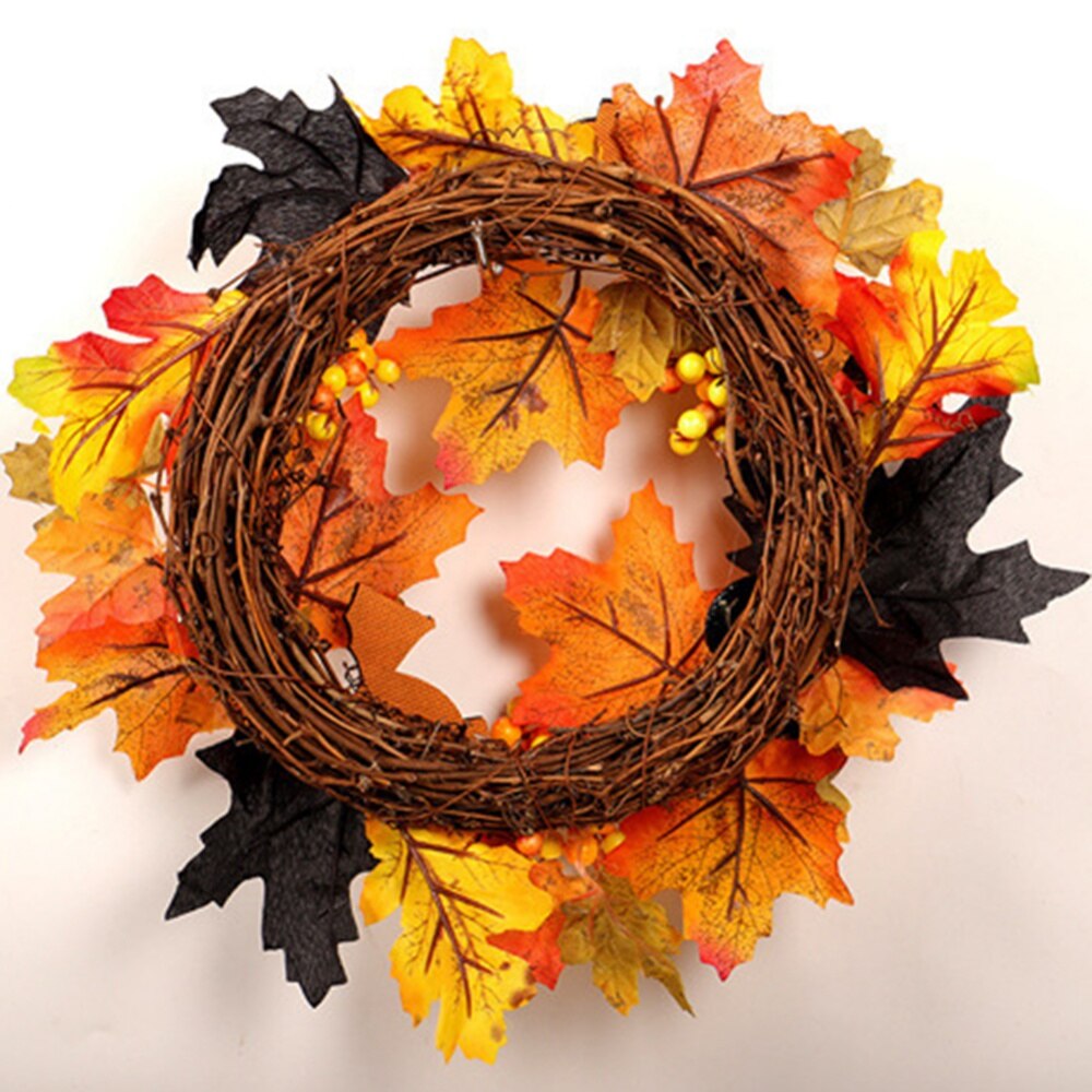 Halloween Krans Met Verlichting Venster Deur Opknoping Pompoen Voordeur Krans Home Decor Herfst Decoratie Rotan Aankomst