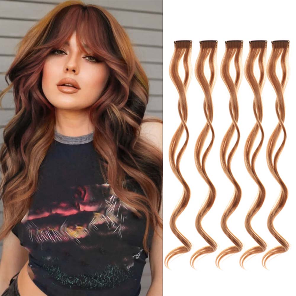 5 unids/set 18 pulgadas Clip de colores en extensiones de cabello largo rizado sintético resaltado postizos coloridos pelo de rayas para mujeres: #6