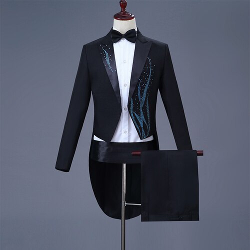 Vrouwen Kleding Effen Kleur Smoking mannen Slim Jurk Pak Refrein Pak Stadium Kostuum Magic mannen Tuxedo Black Vrouwen pak Twee stuk: 4 / XXL