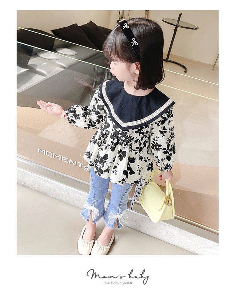 Meisjes Een-Schouder Puff Sleeve Tops Meisjes Mode Shirts Herfst Koreaanse Kinderkleding Tops Midden En Kleine kinderen