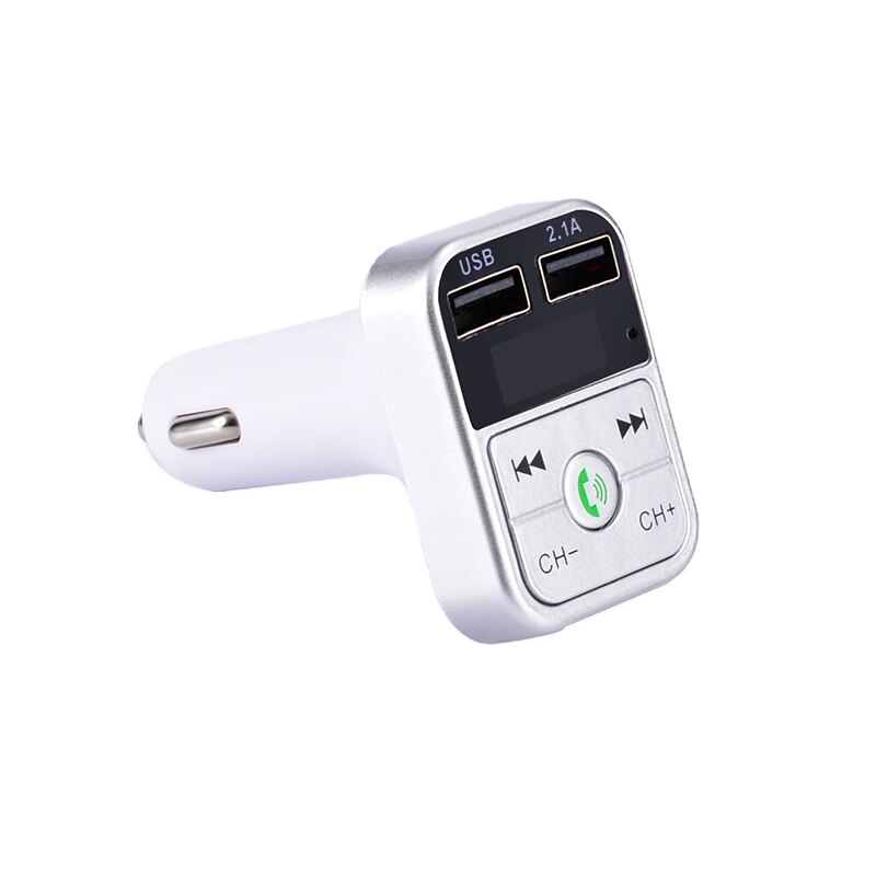 Car Kit Handsfree Wireless Bluetooth-Compatible 5.0 FM Transmitter LCD MP3 Player Car Accessories Dual USB Charger FM Modulator: white