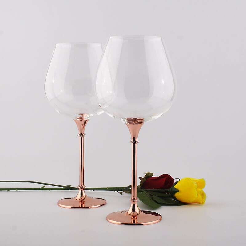 Oh Trend 680ml Hochzeit Weingläser Becher Stainess Stahl Kristall Diamant Stehen Wein Glas Gravierte Küche Glas Bar Klar tasse: rose gold stem