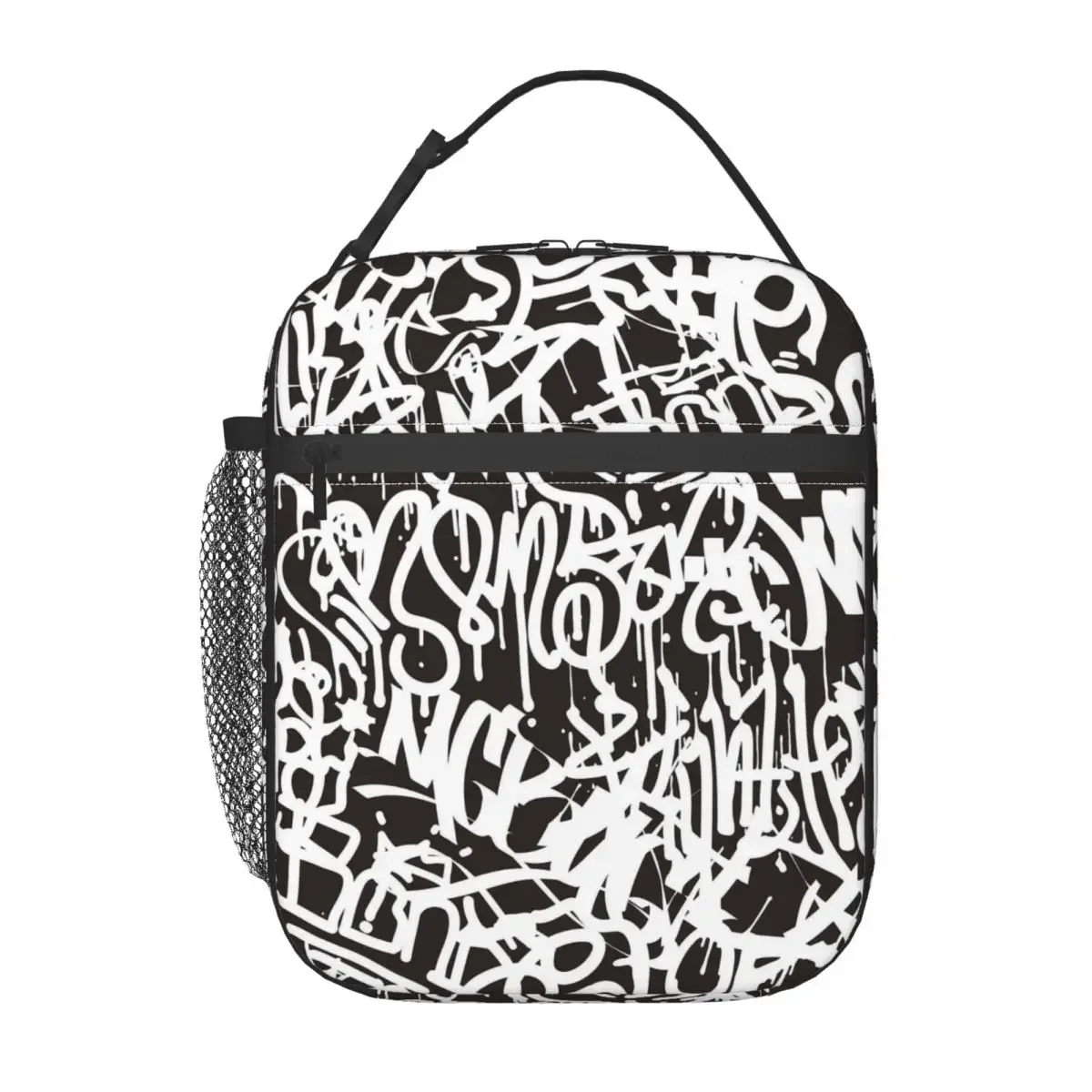Lunch Bag Abstract Graffiti Convenient Lunch Box For Women Black And White Office Cooler Bag Oxford Thermal Lunch Bags: Beige