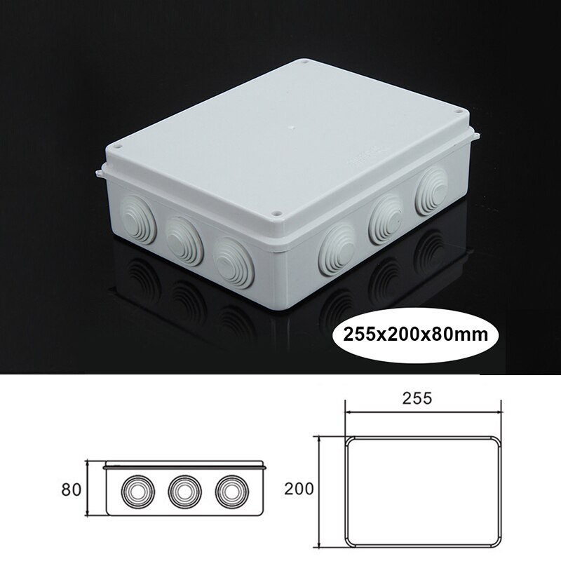 ABS Plastic IP65 Waterproof Junction Box DIY Outdoor Electrical Connection Box Cable Branch Box 200x100x70mm: 255mmx200mmx80mm
