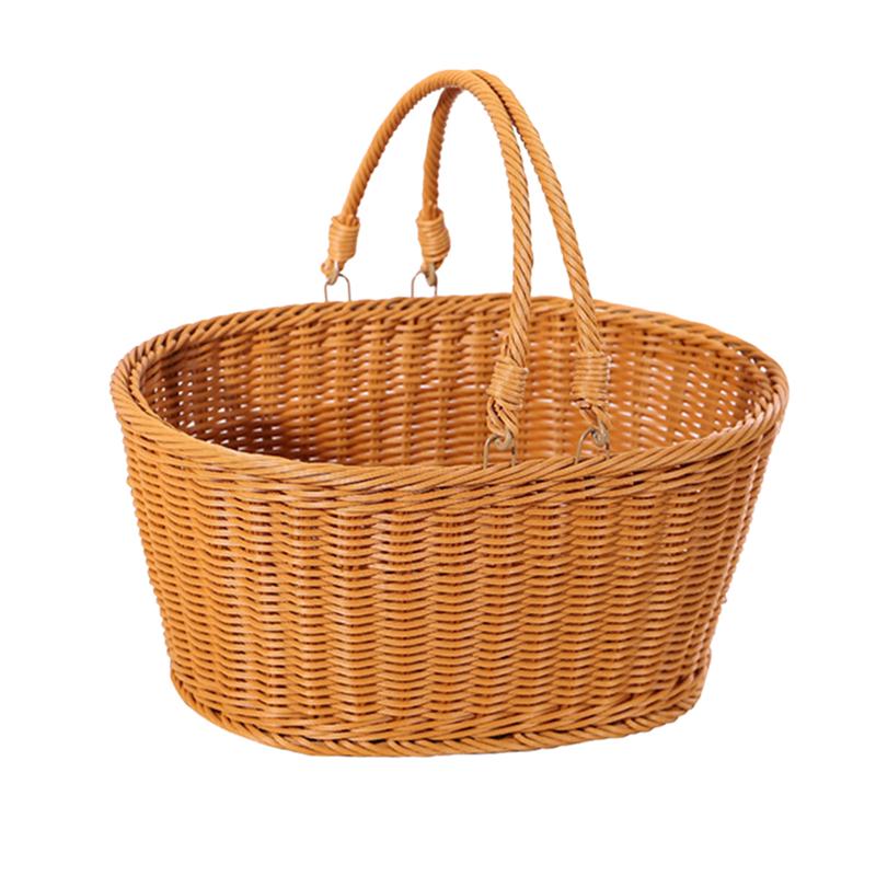 Cesta de vidro modelo de rattan para compras, cesta decorativa para armazenamento de vegetais e piquenique, 1 peça: 35x27x17cm