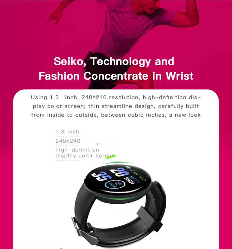 Fitness D18 Smart Watch Bracelet Wristband Wristwatch Waterproof Color Screen Heart Rate Blood Pressure Call Information Step