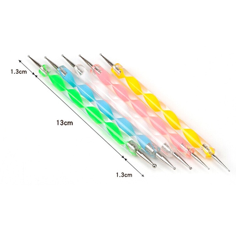 5 pcs/set 2 way Nail Art Dot Dotting Pen Dotting marbleizing Painting Drawing Aluminum Pen Nail Care Art DIY sets